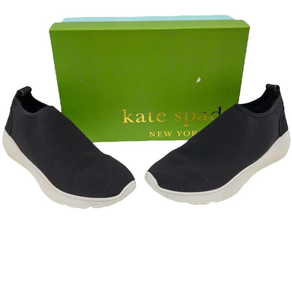 Kate Spade Women's Sock Sneakers 9.5 Bradlee Stretch Mesh Slip On Black White